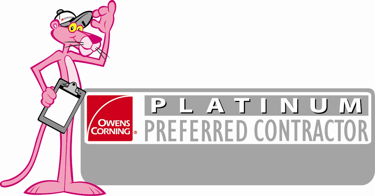 Owens Corning Platinum Preferred Roofing Contractor Badge With Pink Panther Logo